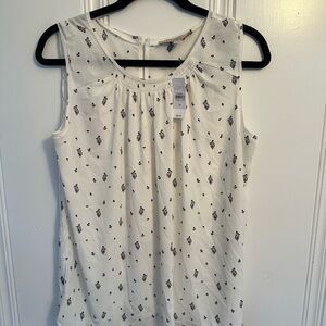 NWT LOFT Ivory Sleeveless Blouse with Navy Accents